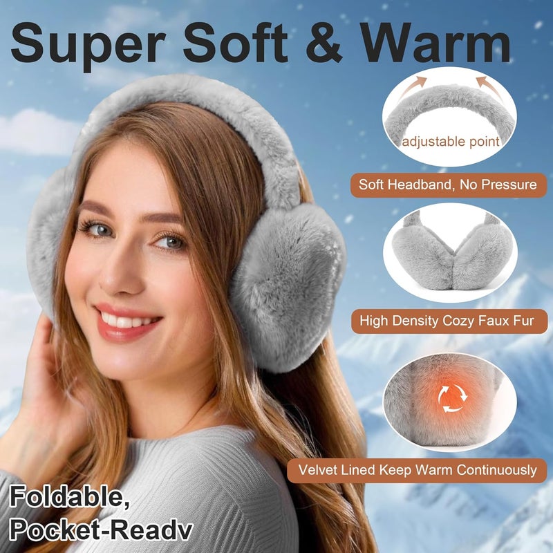 Eyegla Winter Ear Muffs Women Adjustable Fuzzy Earmuffs Faux Fur Ear Warmers Foldable Ear Covers for Cold Weather - Image 3